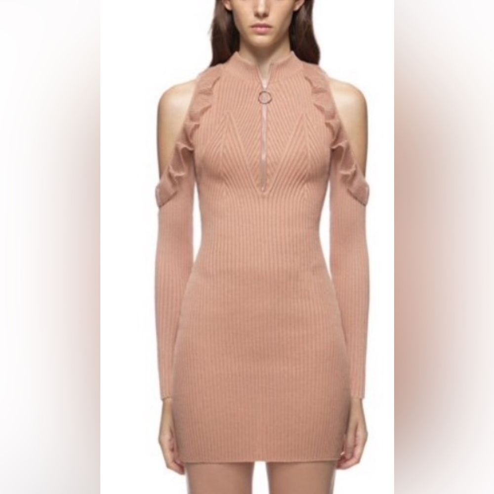 SELF PORTRAIT Alina Ribbed Bodycon Dress in blush excellent condition